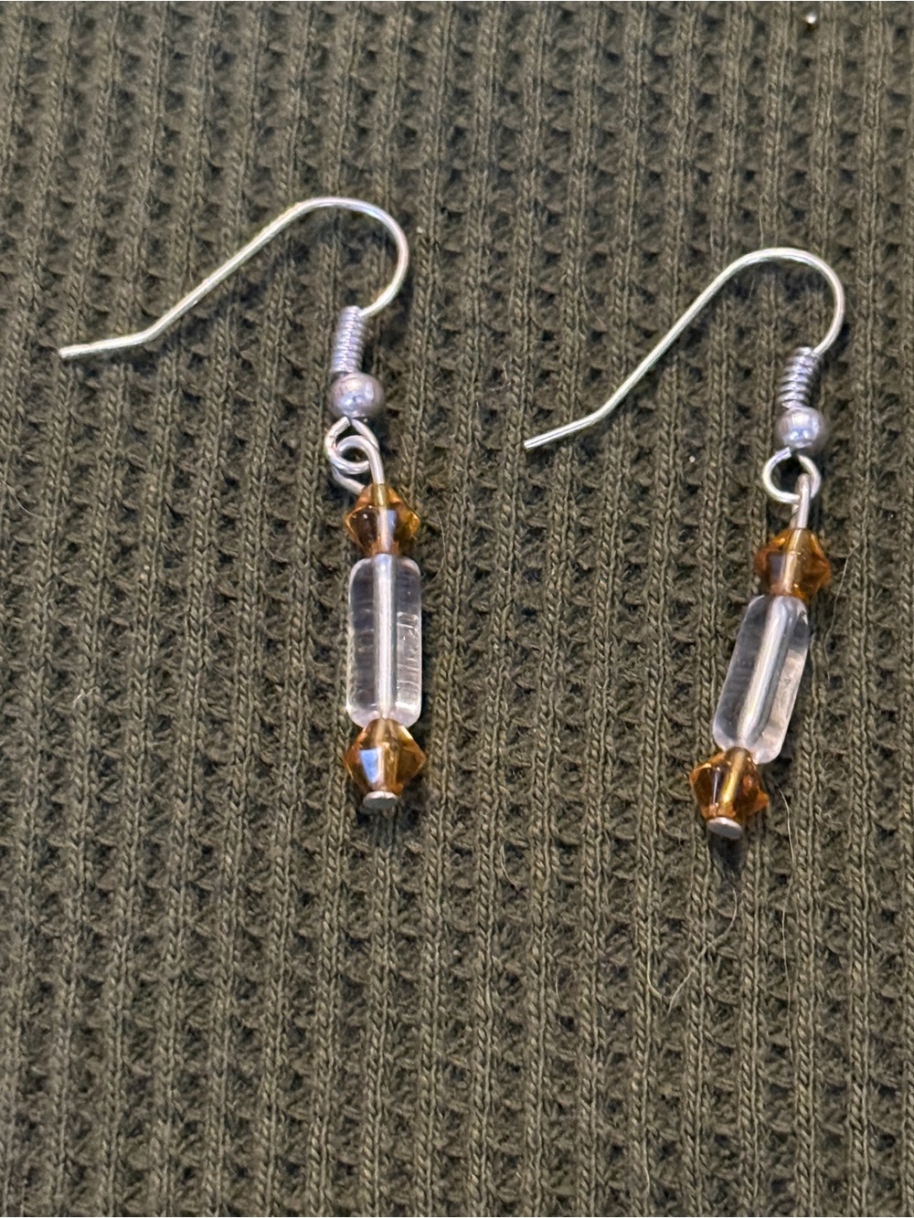 Delicate Clear and Amber Bead Drop Earrings - Women Jewelry
